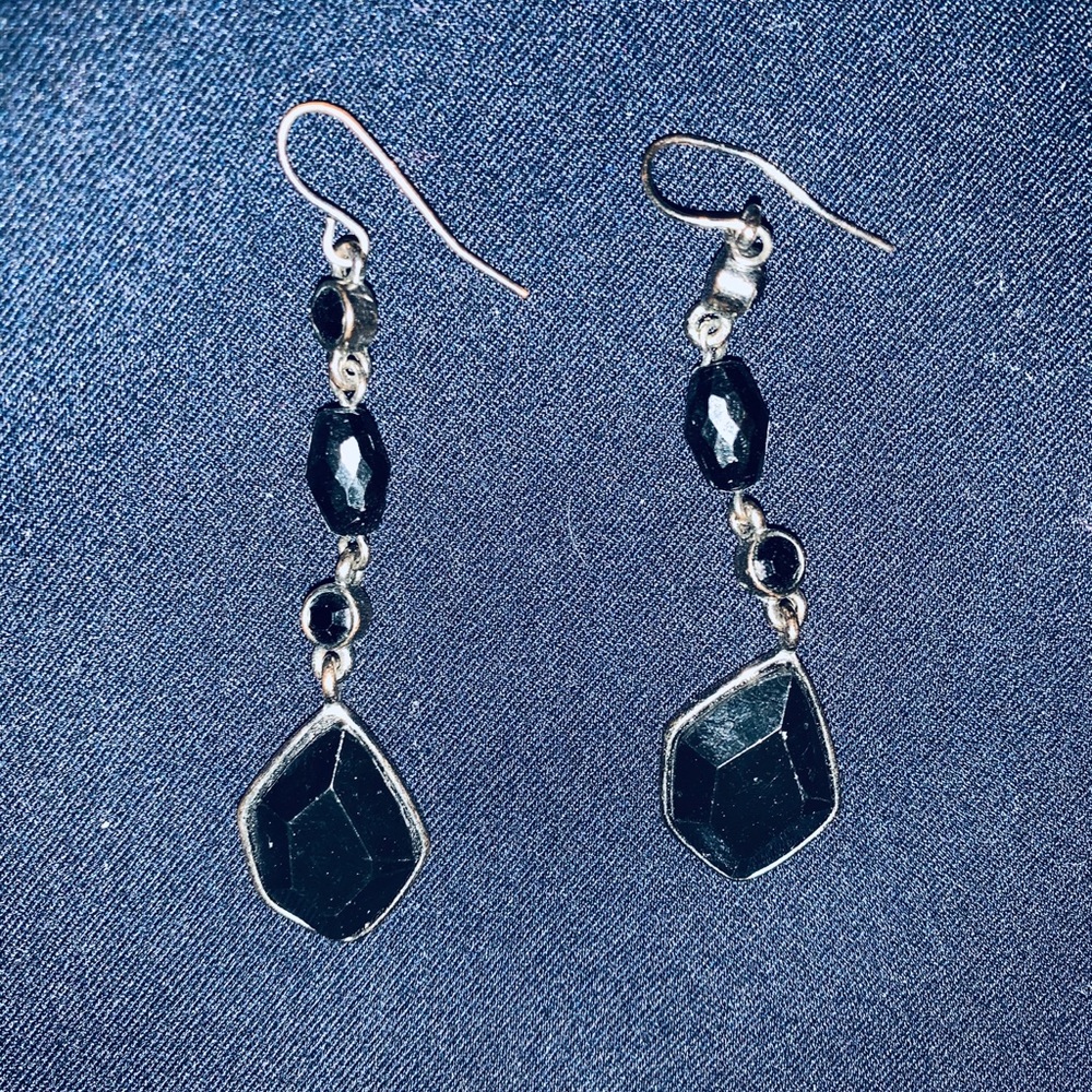 Black Stone Earrings in Sterling Silver